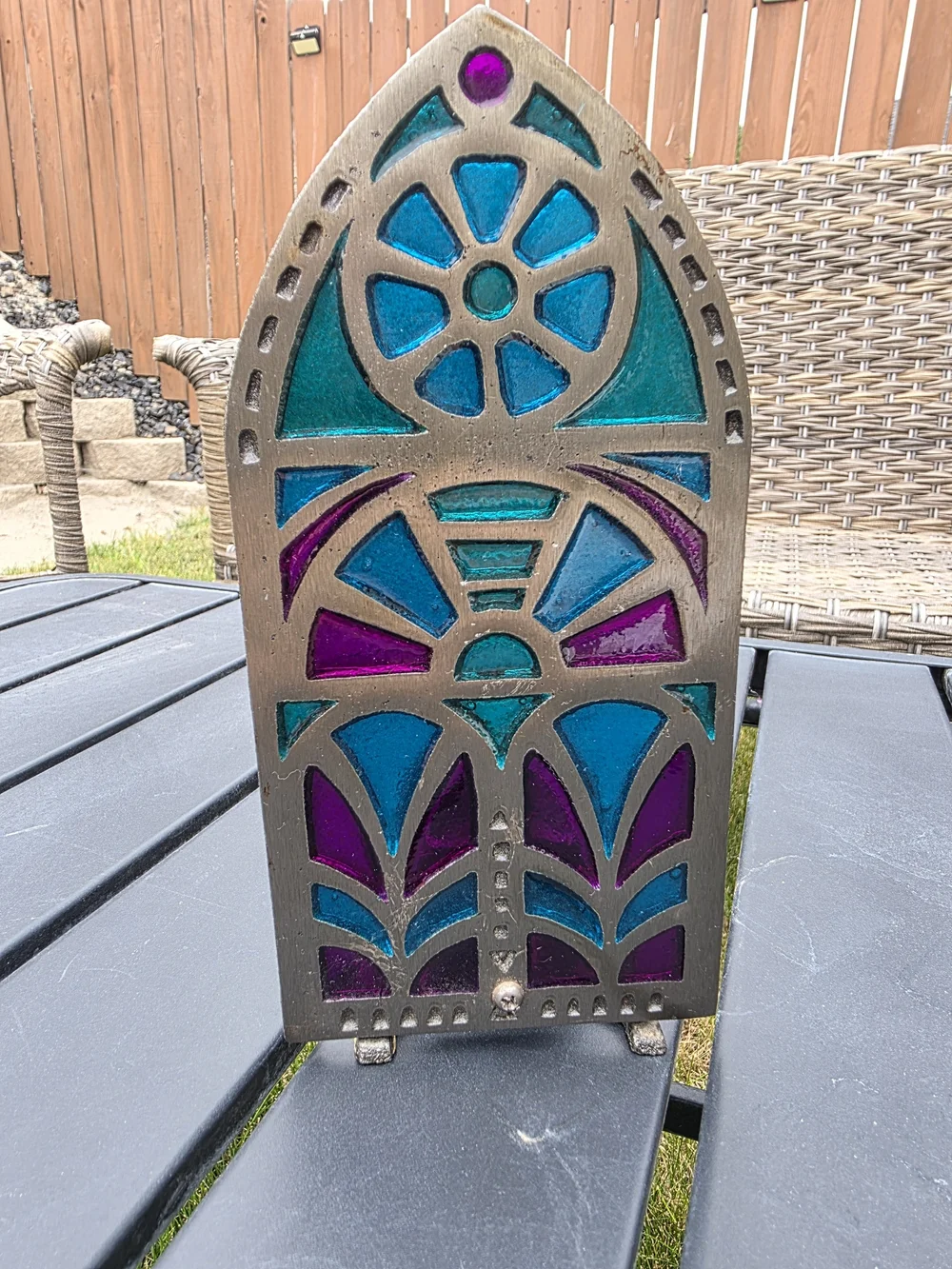 Colonial Candle Japan Cast Iron Cathedral Stained Glass Candle Holder Votive